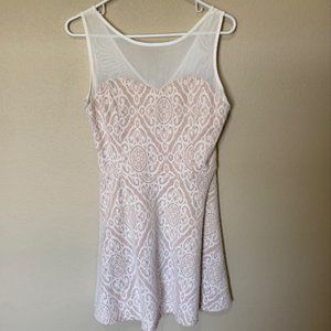 Bailey Blue Women's L Nude/ White Lace Sheer Dress